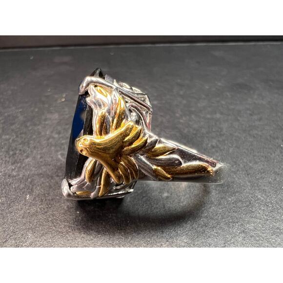 NEW Black spinel Phoenix ring in rhodium and vermeil over sterling silver size 7 - Picture 5 of 16